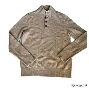 Express Beige Knit Sweater Henley Button Mock Collar Wool Blend Sz Medium Preppy